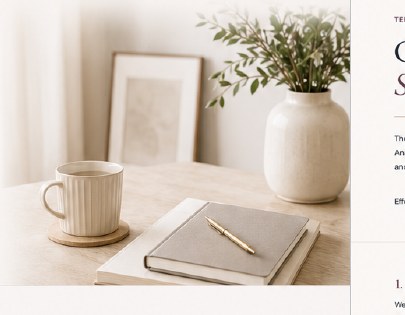 A notebook and coffee on a calm workspace
