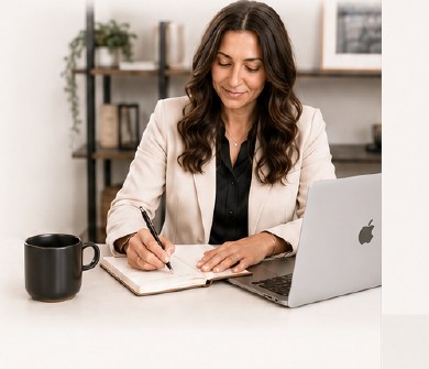 Anastasia planning at her desk